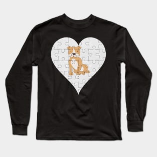 Staffordshire Bull Terrier Heart Jigsaw Pieces Design - Gift for Staffordshire Bull Terrier Brown Lovers Long Sleeve T-Shirt